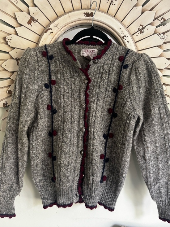 Sky Sweaters - Vintage 80s SKYR Sportswear 100% Wool Cardigan Sweater Gray Cable Knit Hand Knit